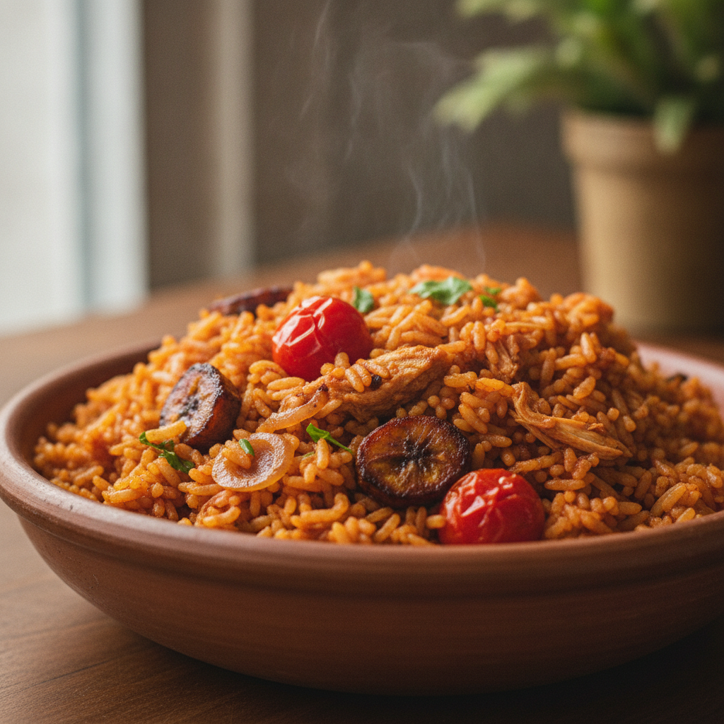African Jollof Rice no people zoom focus on the food