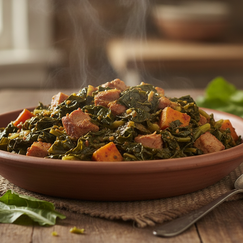 African Collard Greens no people zoom focus on the food